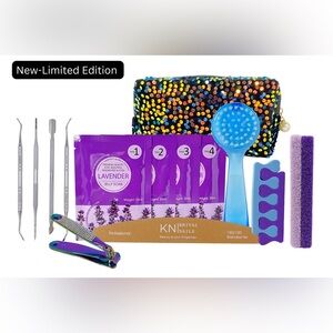 Lavender Spa Pedicure Kit with Black Holographic Sequin Bag